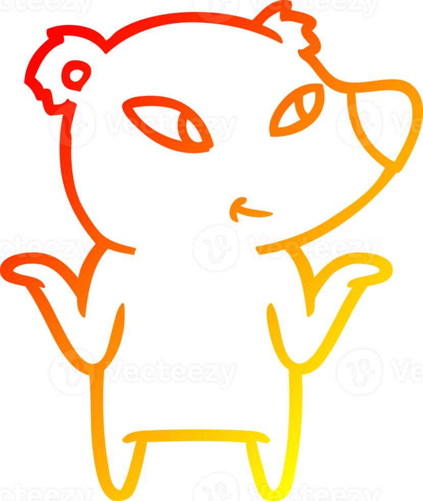 warm gradient line drawing of a cute cartoon bear shrugging shoulders png