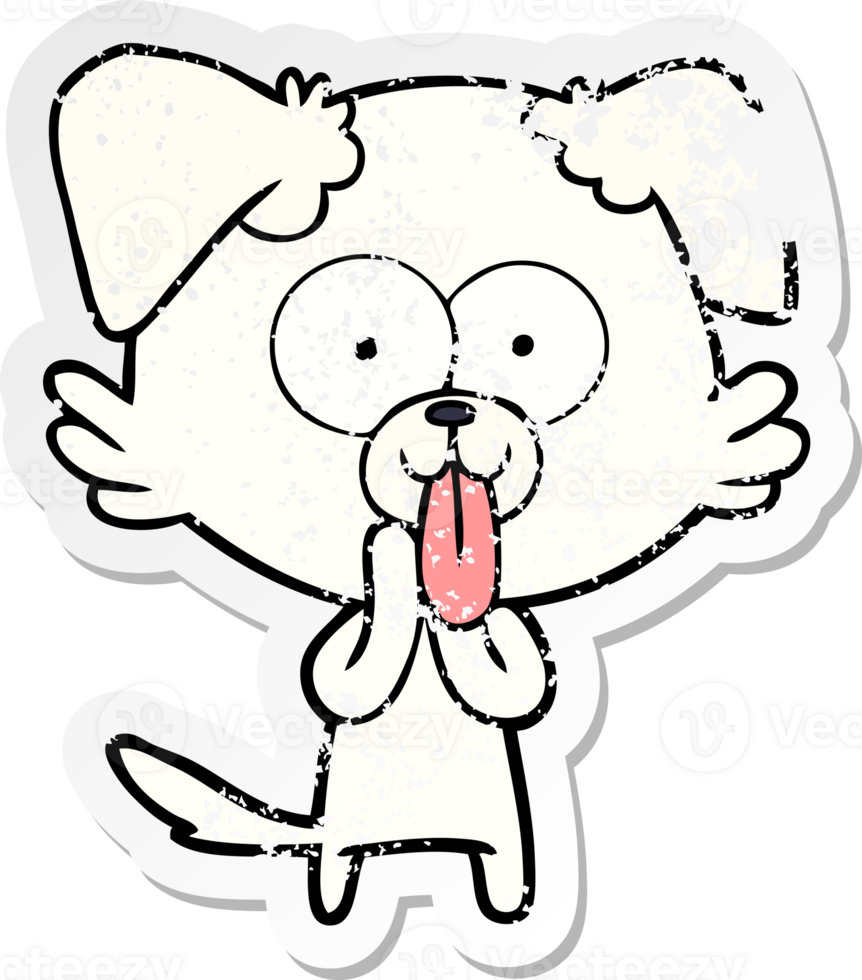 distressed sticker of a cartoon dog with tongue sticking out png