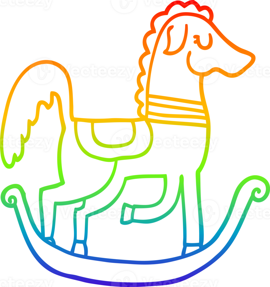 rainbow gradient line drawing of a cartoon rocking horse png