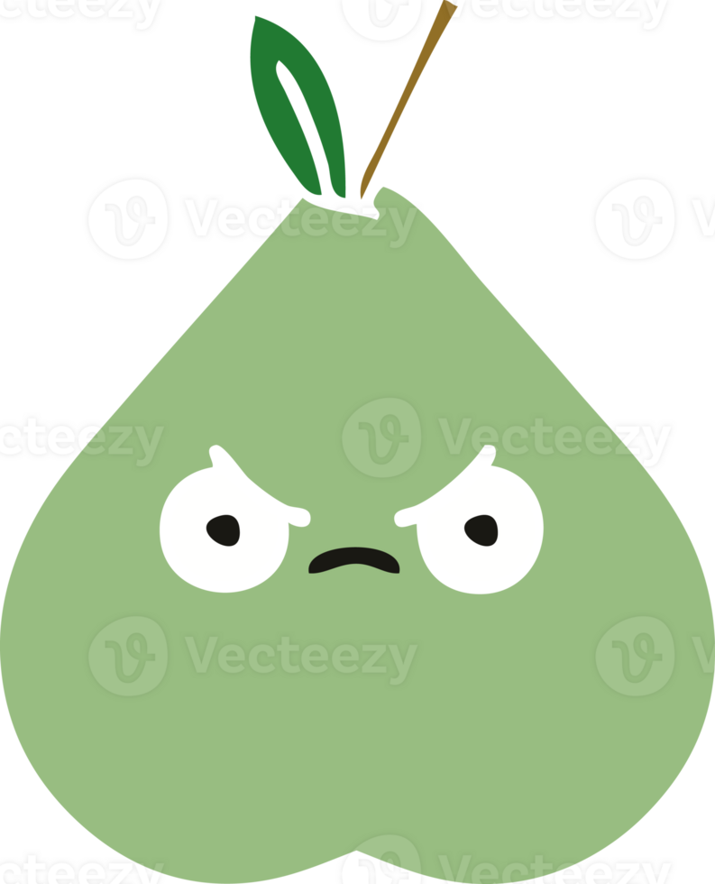 flat color retro cartoon of a green pear png