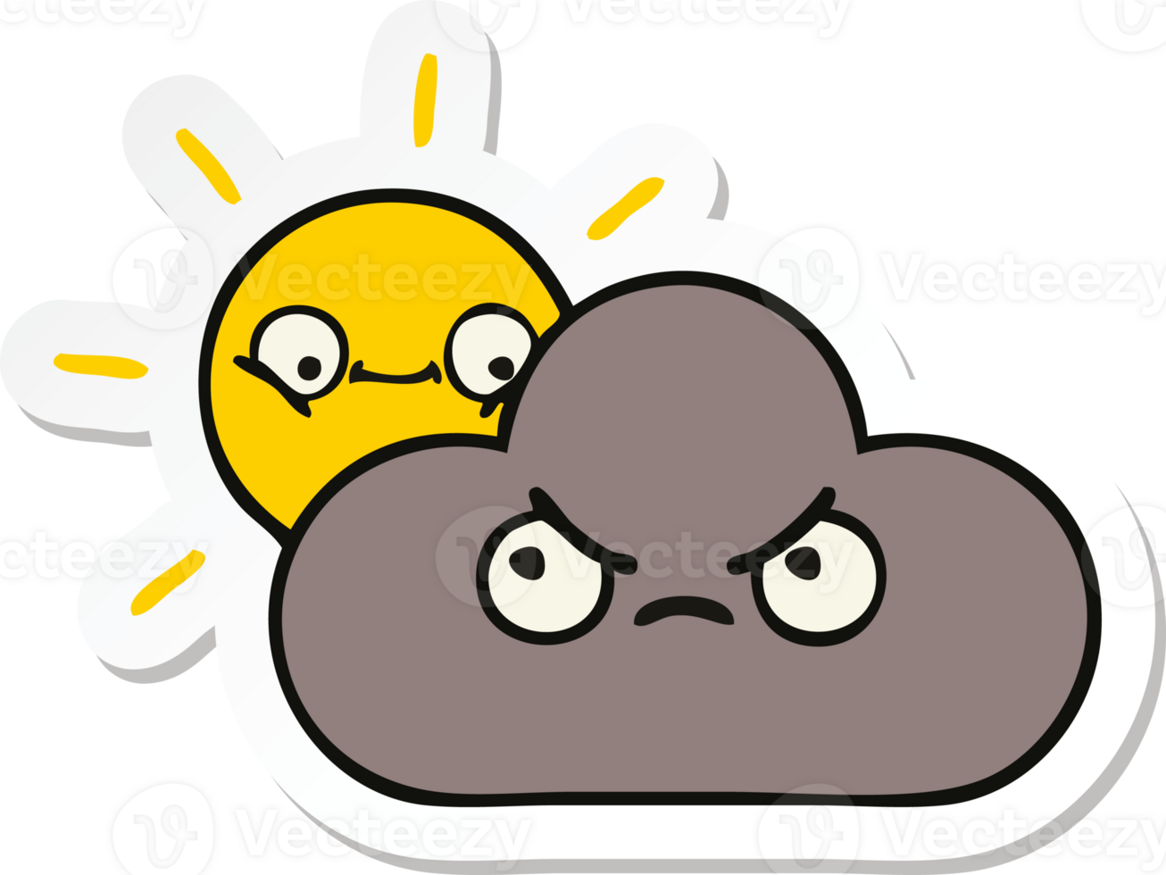 sticker of a cute cartoon storm cloud and sun png