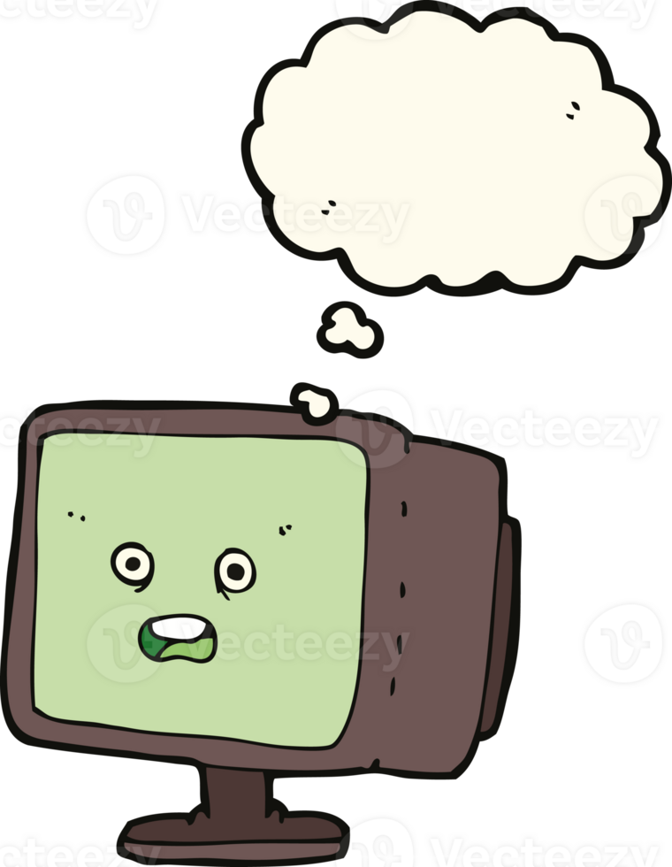cartoon computer screen with thought bubble png