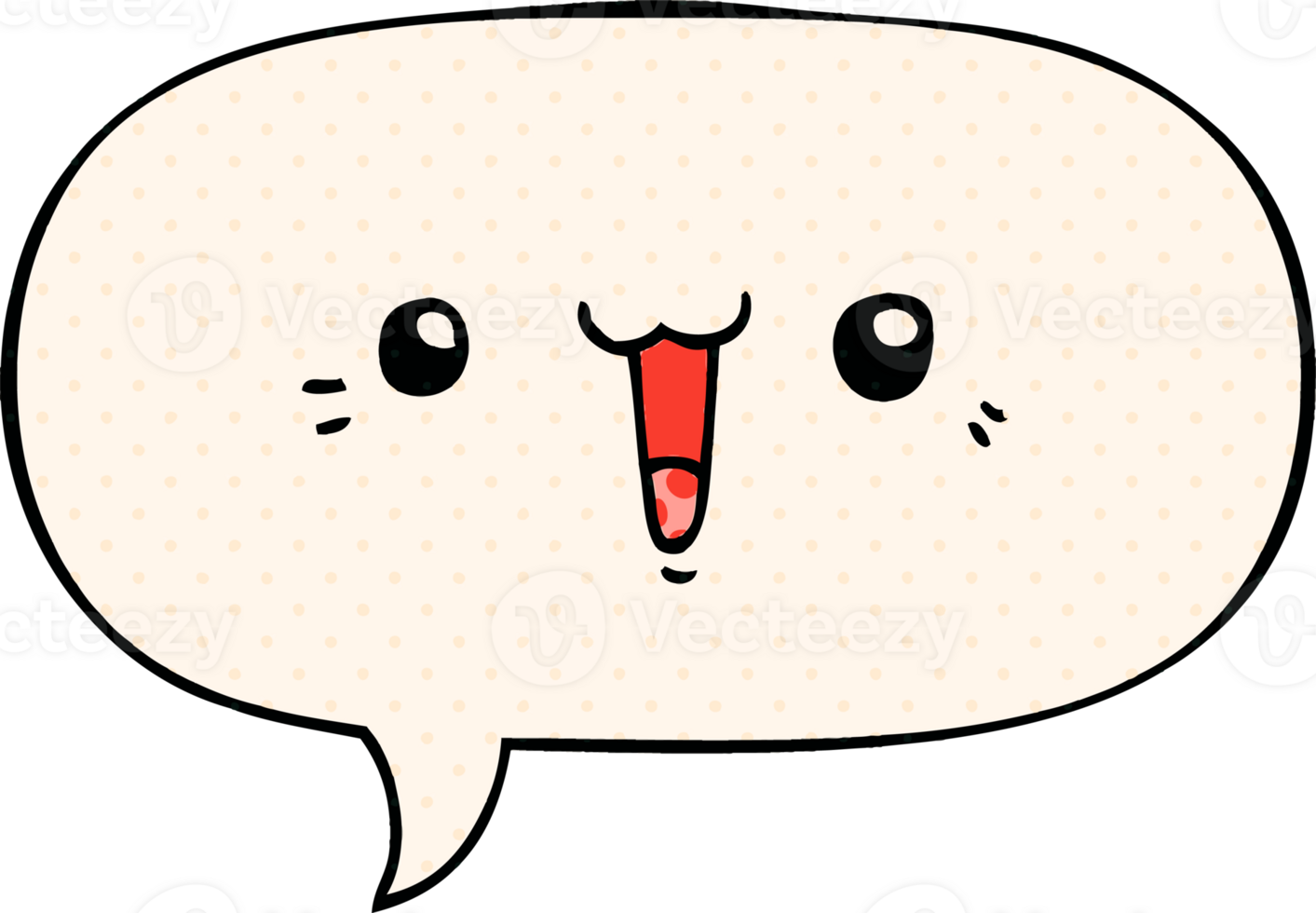 happy cartoon face with speech bubble in comic book style png