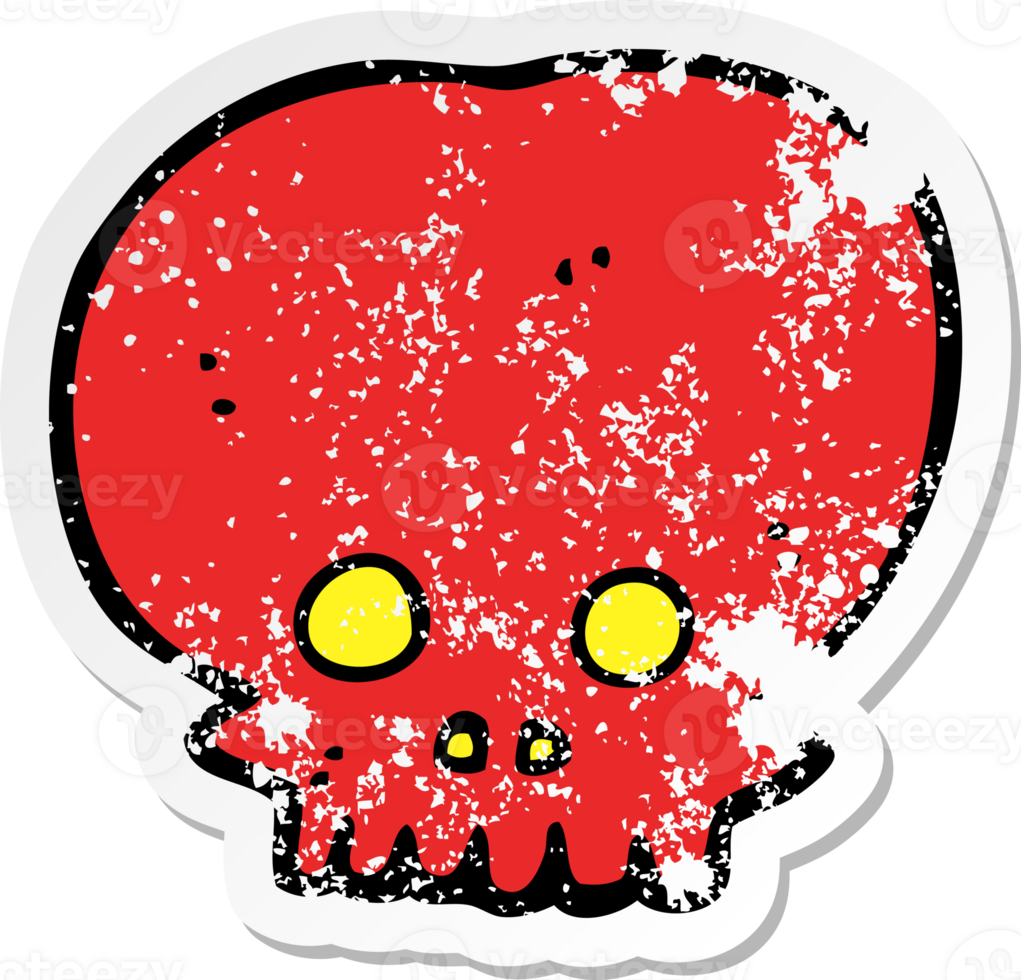retro distressed sticker of a cartoon spooky skull symbol png