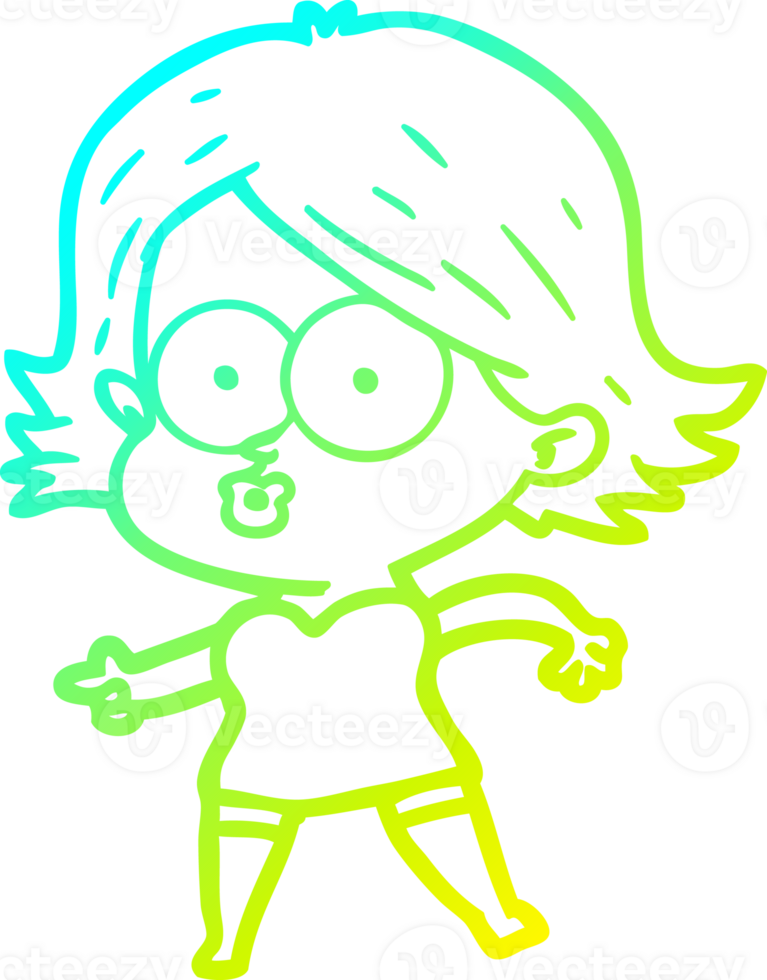 cold gradient line drawing of a cartoon girl pouting png
