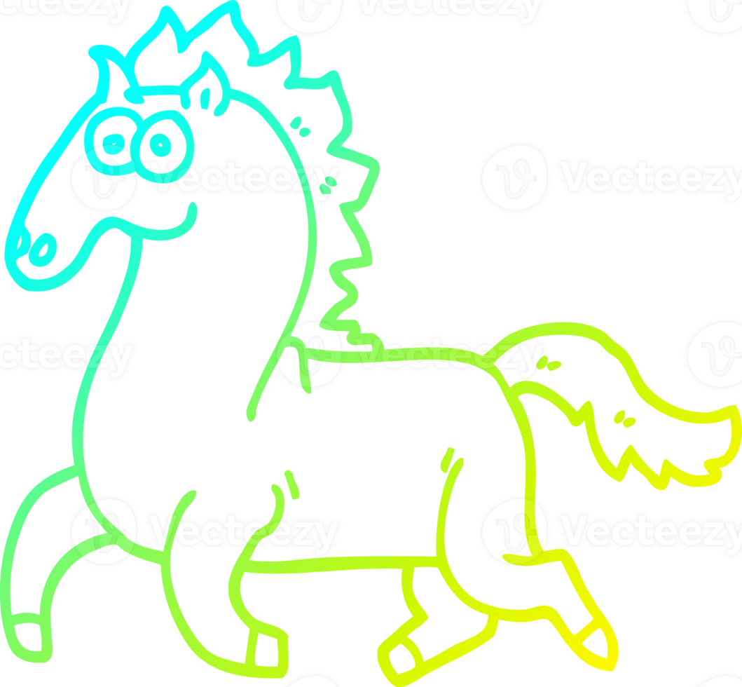 cold gradient line drawing of a cartoon running horse png
