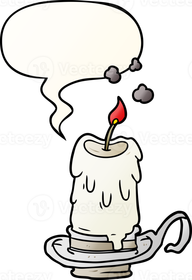 cartoon old spooky candle in candleholder with speech bubble in smooth gradient style png