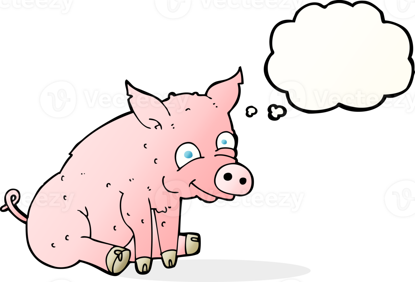 cartoon happy pig with thought bubble png