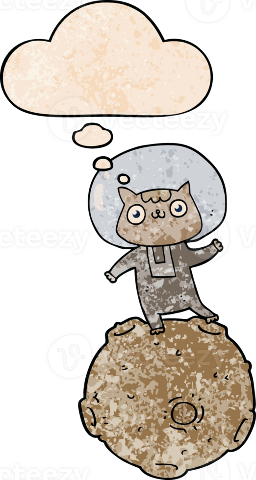 cute cartoon astronaut cat with thought bubble in grunge texture style png