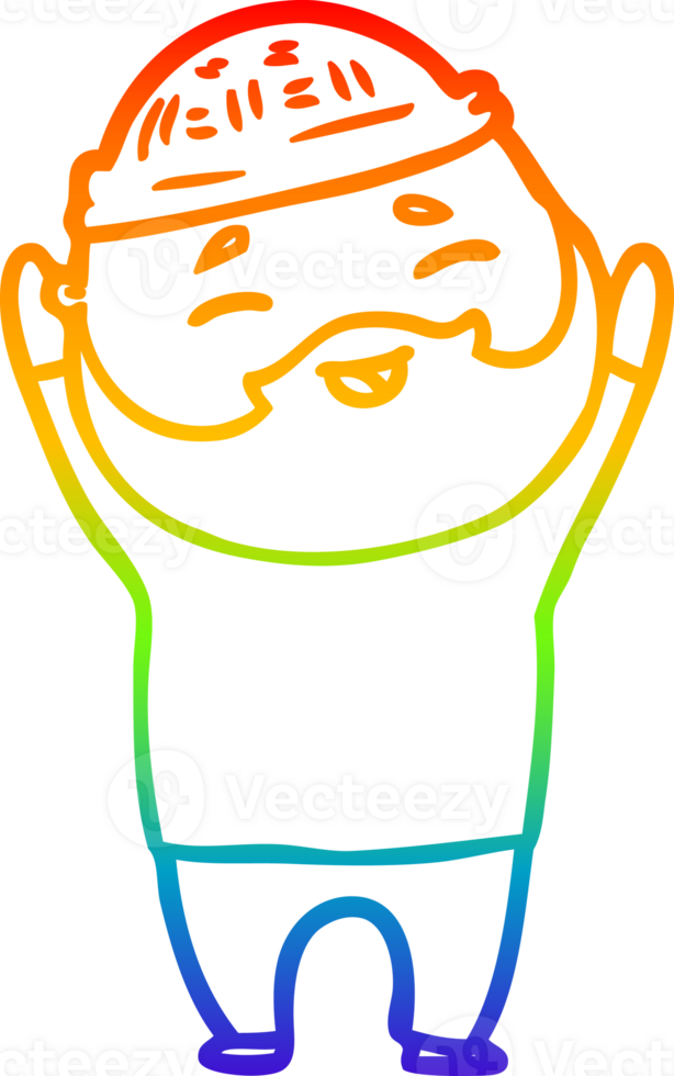 rainbow gradient line drawing of a cartoon happy bearded man png