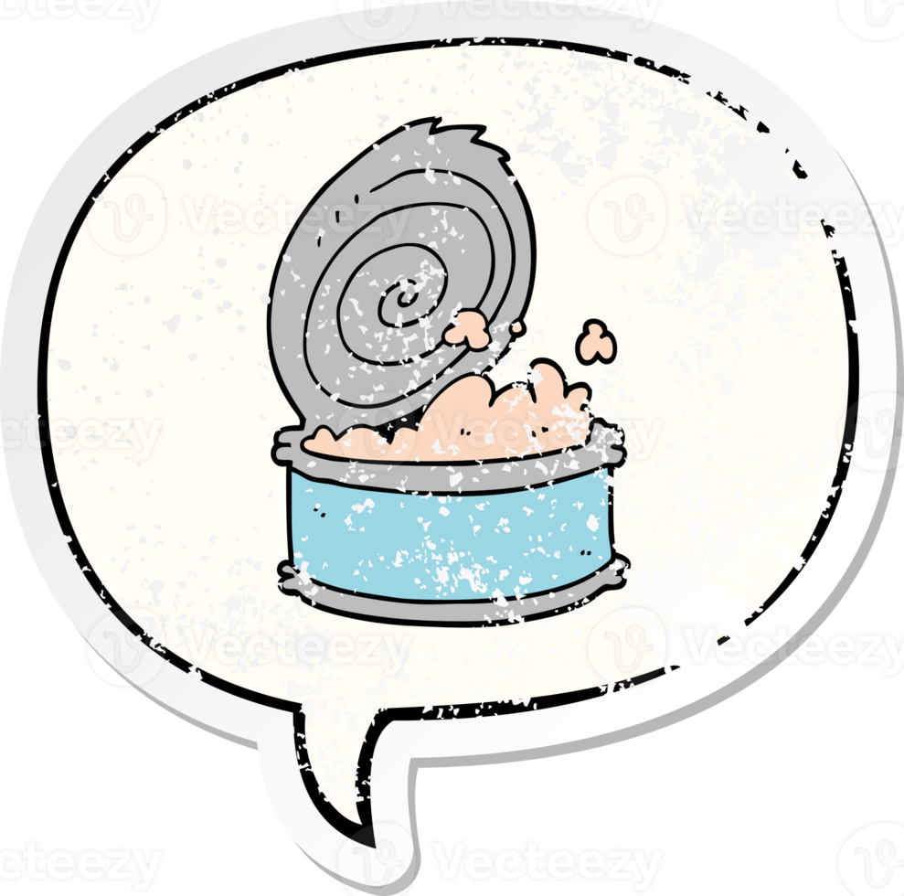 cartoon canned fish with speech bubble distressed distressed old sticker png