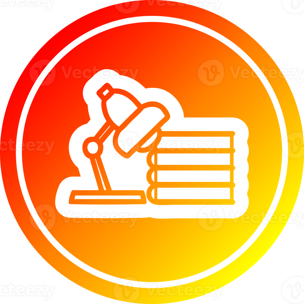 lamp and study books circular icon with warm gradient finish png