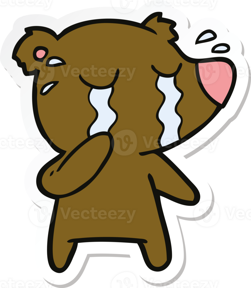 sticker of a cartoon crying bear png