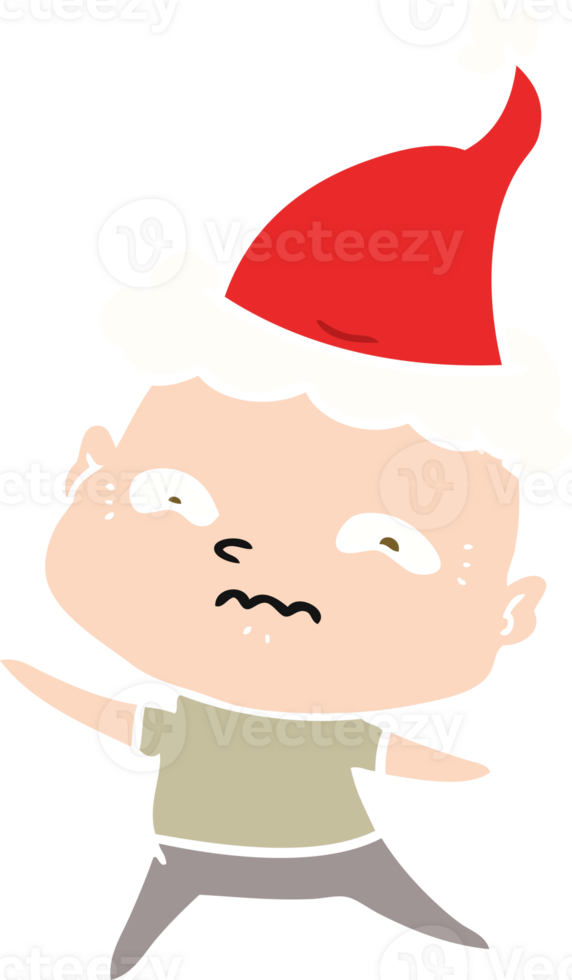 hand drawn flat color illustration of a nervous man wearing santa hat png