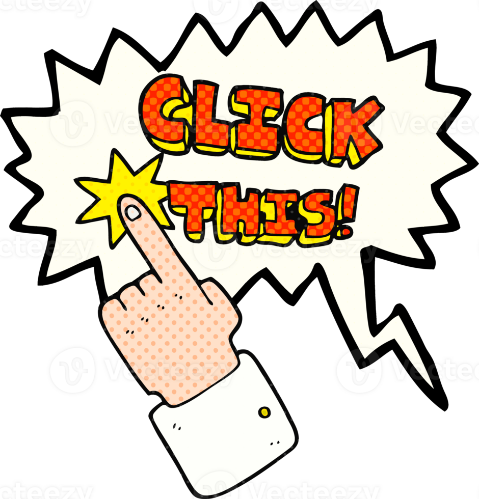 hand drawn comic book speech bubble cartoon click this symbol with hand png