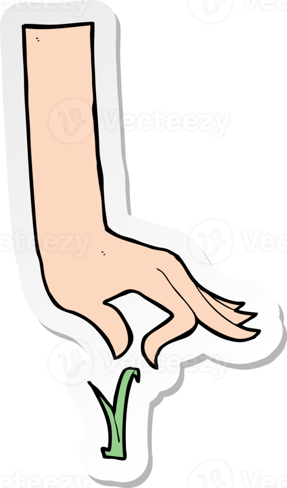 sticker of a cartoon hand picking blade of grass png