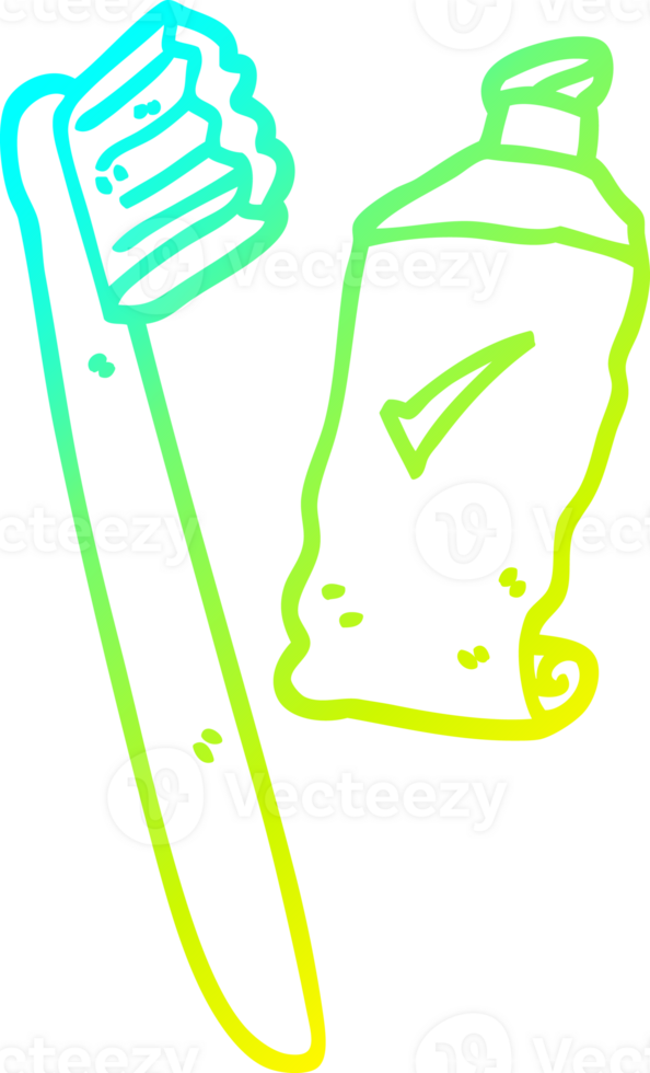 cold gradient line drawing of a cartoon tooth brush and paste png