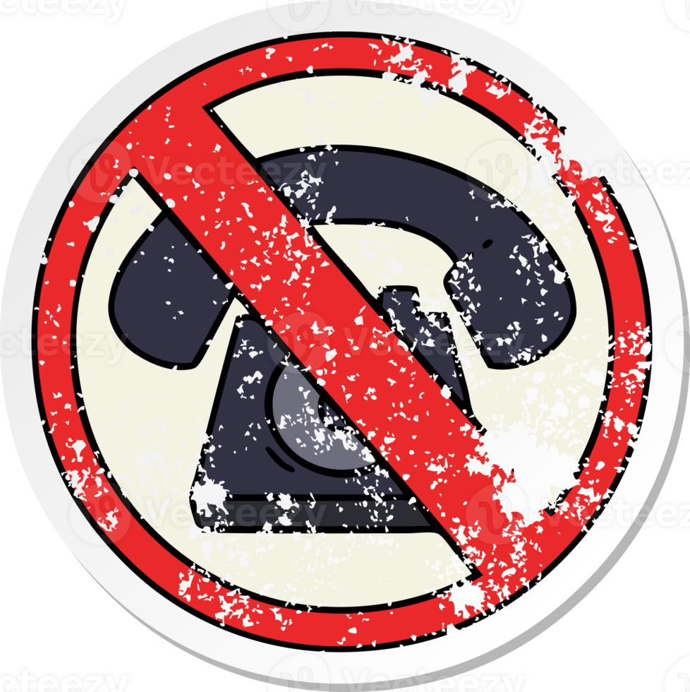 distressed sticker of a cute cartoon no phones allowed sign png