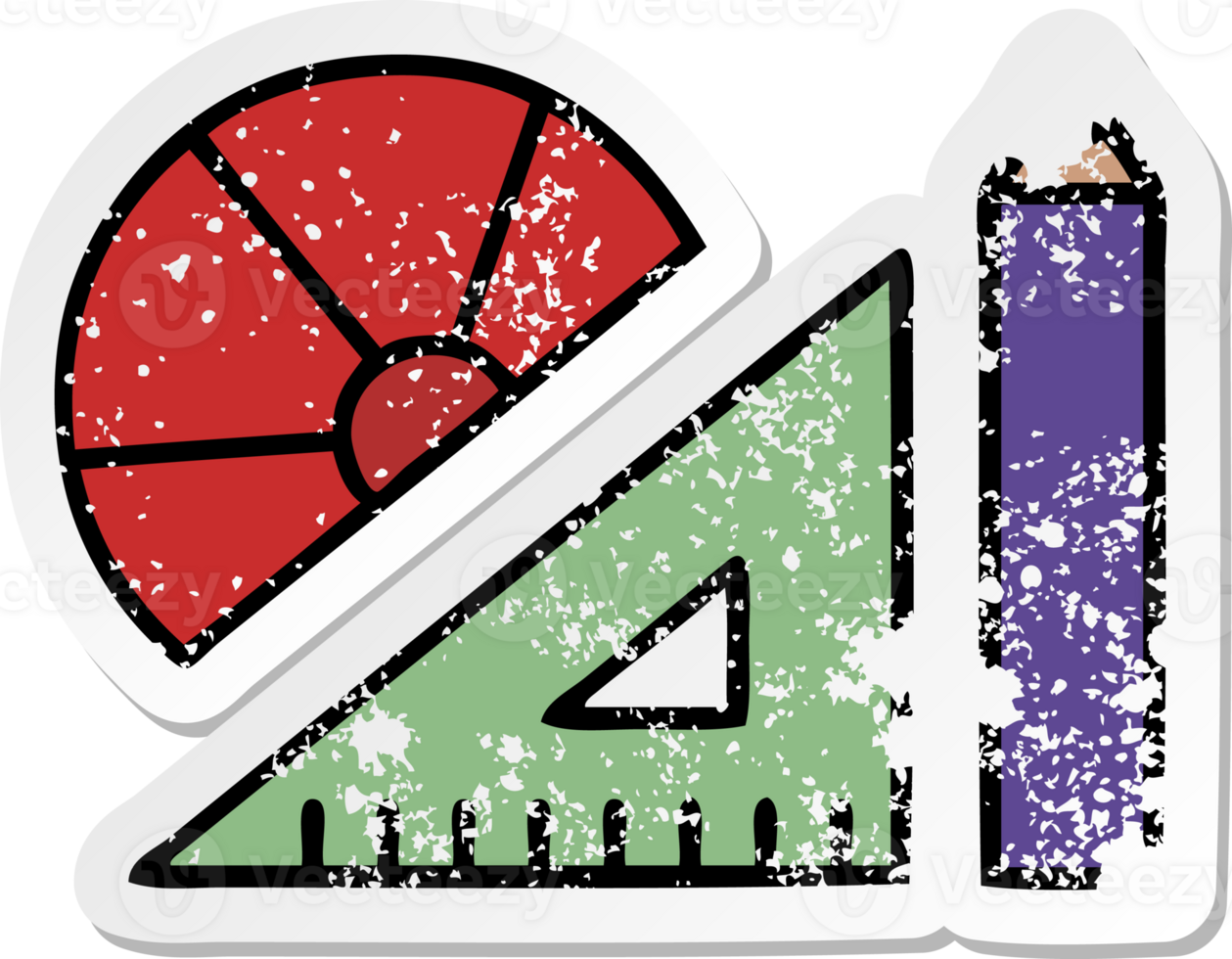 distressed sticker of a cute cartoon maths kit png