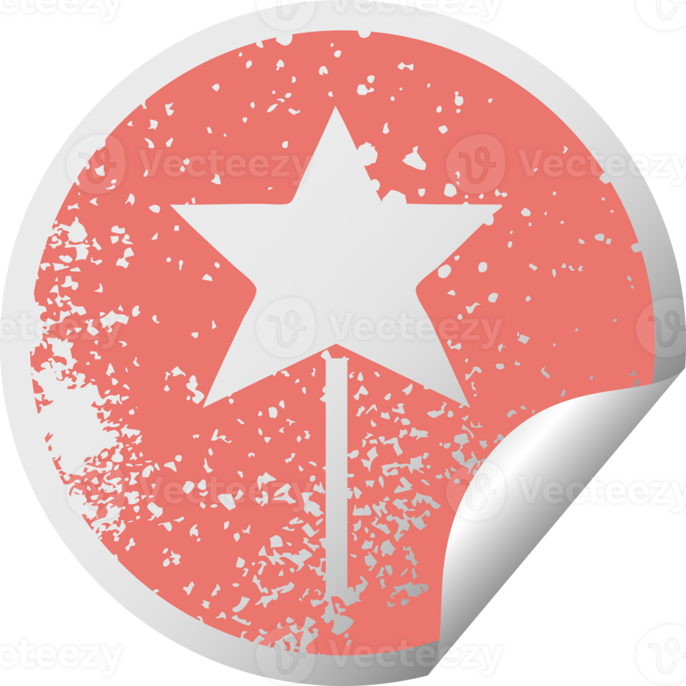 distressed circular peeling sticker symbol of a star wand png