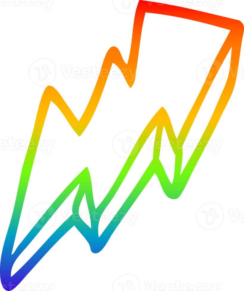 rainbow gradient line drawing of a cartoon lightning bolt symbol png