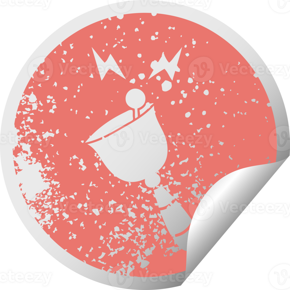distressed circular peeling sticker symbol of a ringing hand bell png