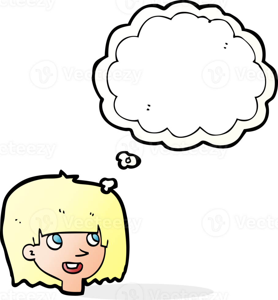 cartoon happy female face with thought bubble png