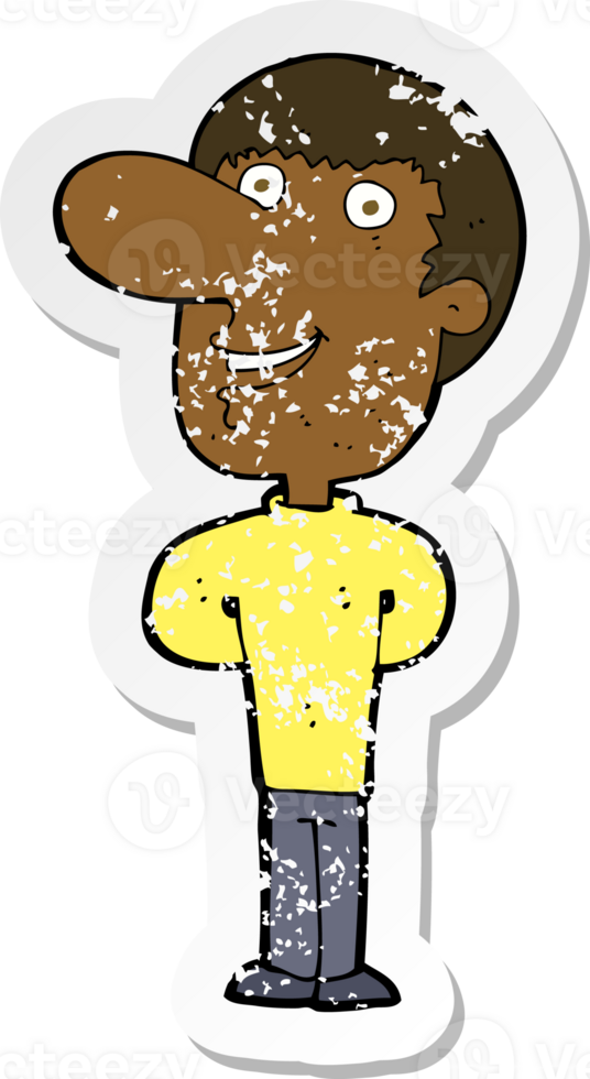 retro distressed sticker of a cartoon happy man png