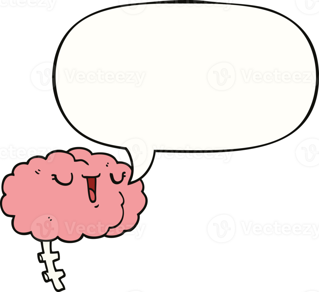 happy cartoon brain with speech bubble png