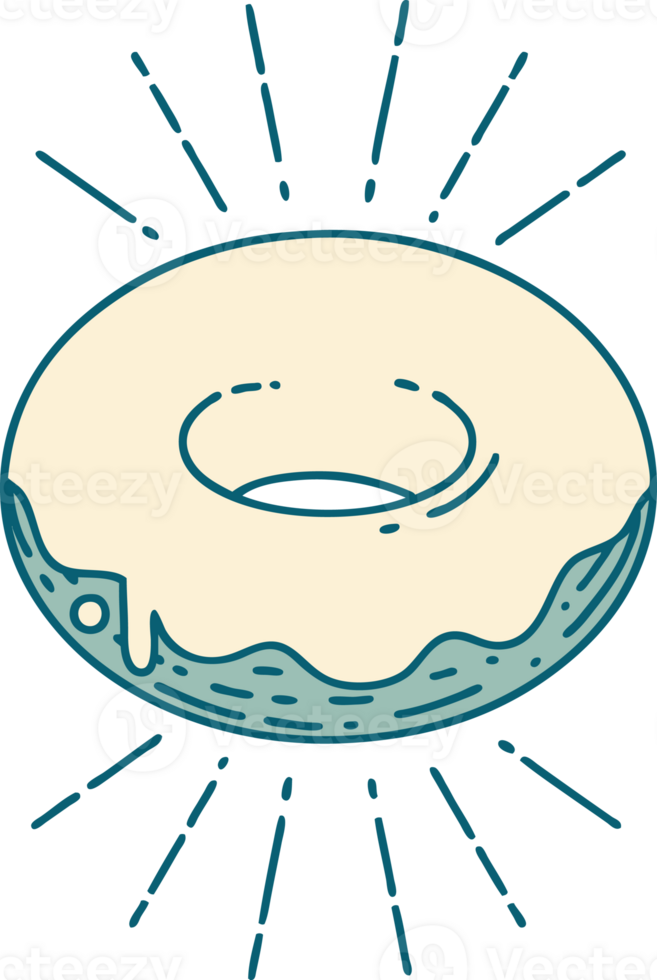 illustration of a traditional tattoo style iced donut png