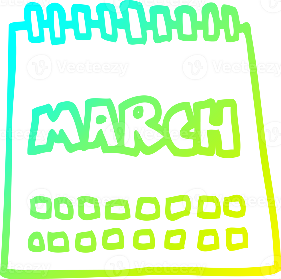 cold gradient line drawing of a cartoon calendar showing month of march png