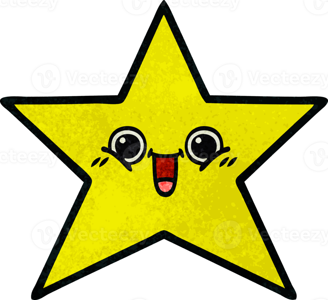 retro grunge texture cartoon of a gold star png