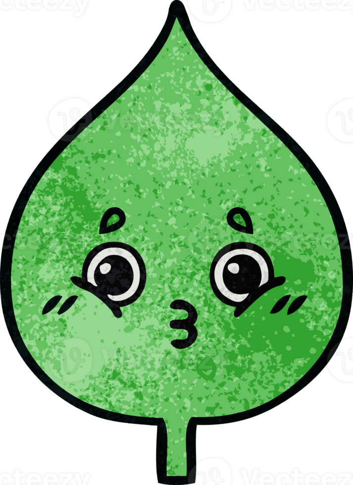 retro grunge texture cartoon of a expressional leaf png
