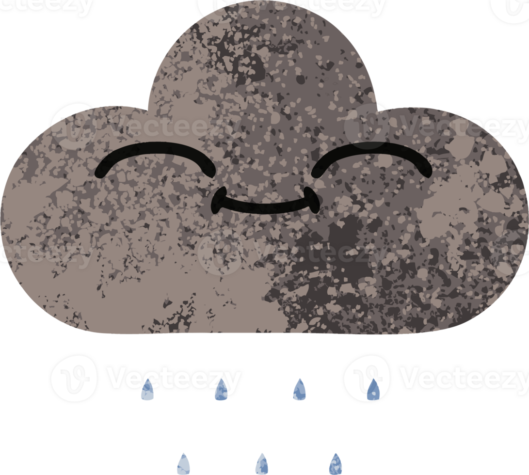 retro illustration style cartoon of a storm rain cloud png
