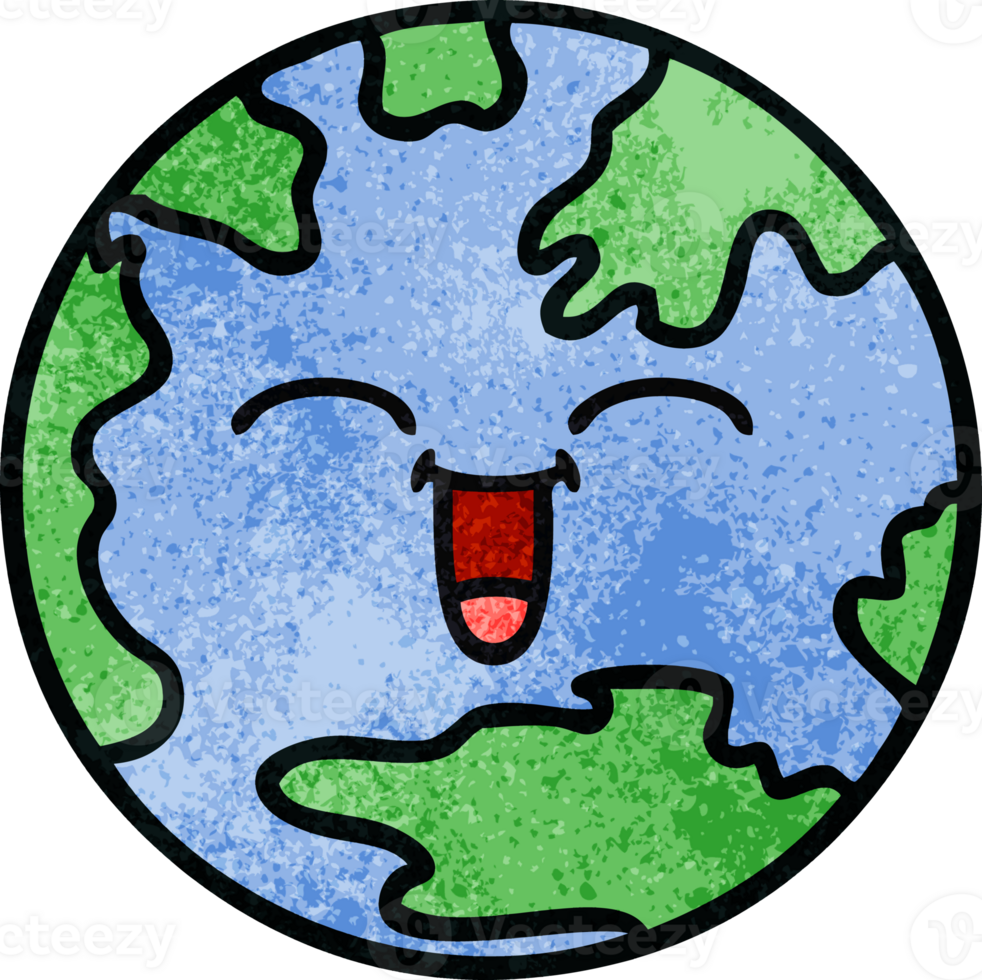 retro grunge texture cartoon of a planet earth png