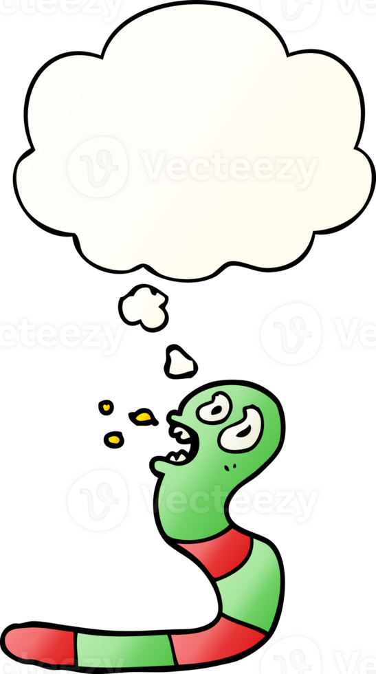 cartoon frightened worm with thought bubble in smooth gradient style png