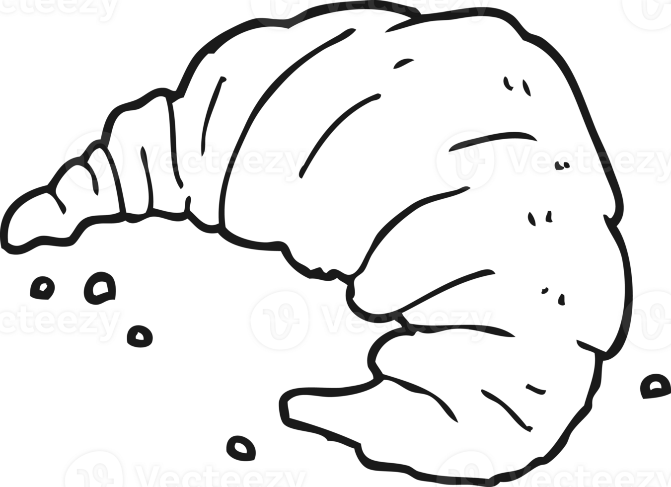 hand drawn black and white cartoon croissant png