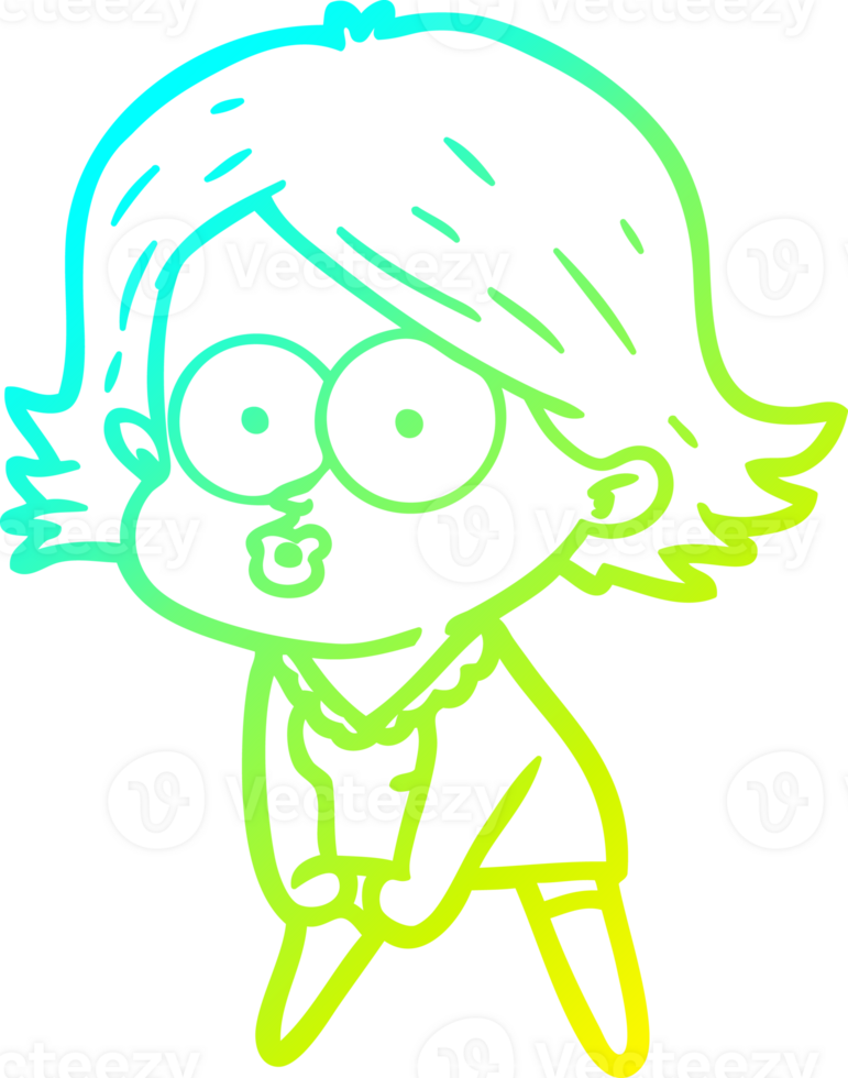 cold gradient line drawing of a cartoon girl pouting png