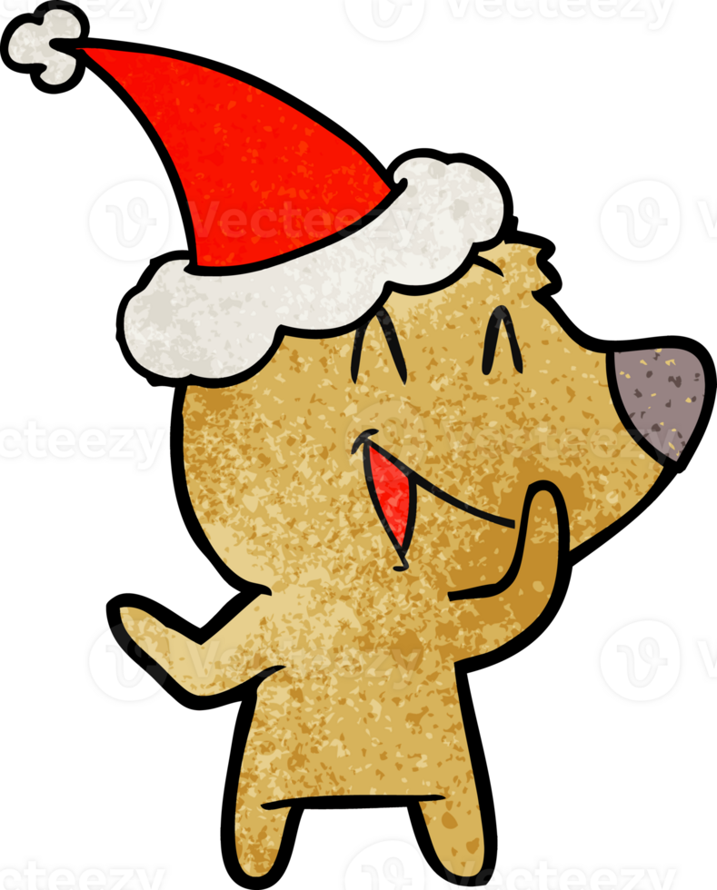 laughing bear hand drawn textured cartoon of a wearing santa hat png