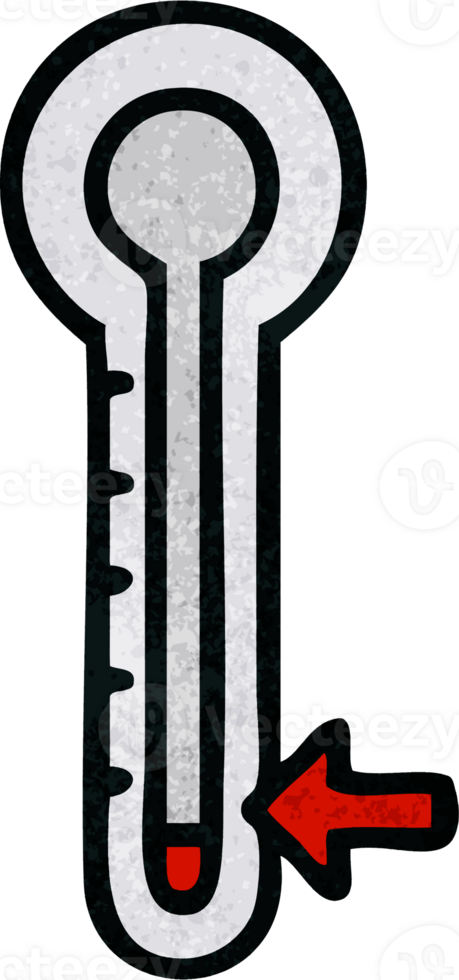 retro grunge texture cartoon of a cold thermometer png