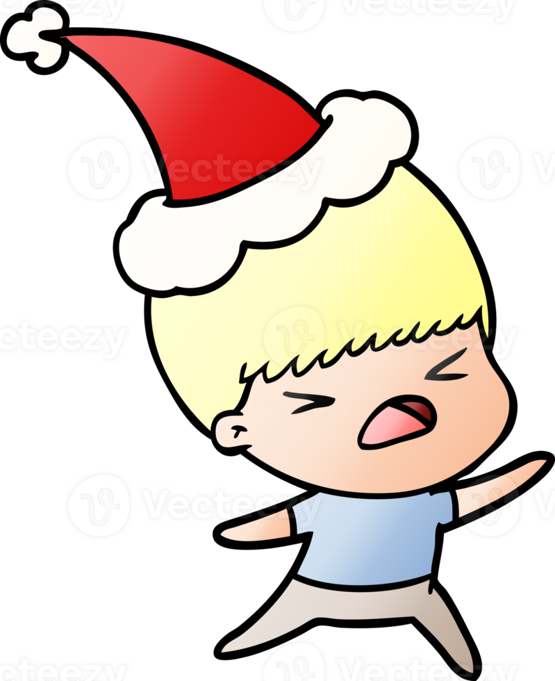 hand drawn gradient cartoon of a stressed man wearing santa hat png