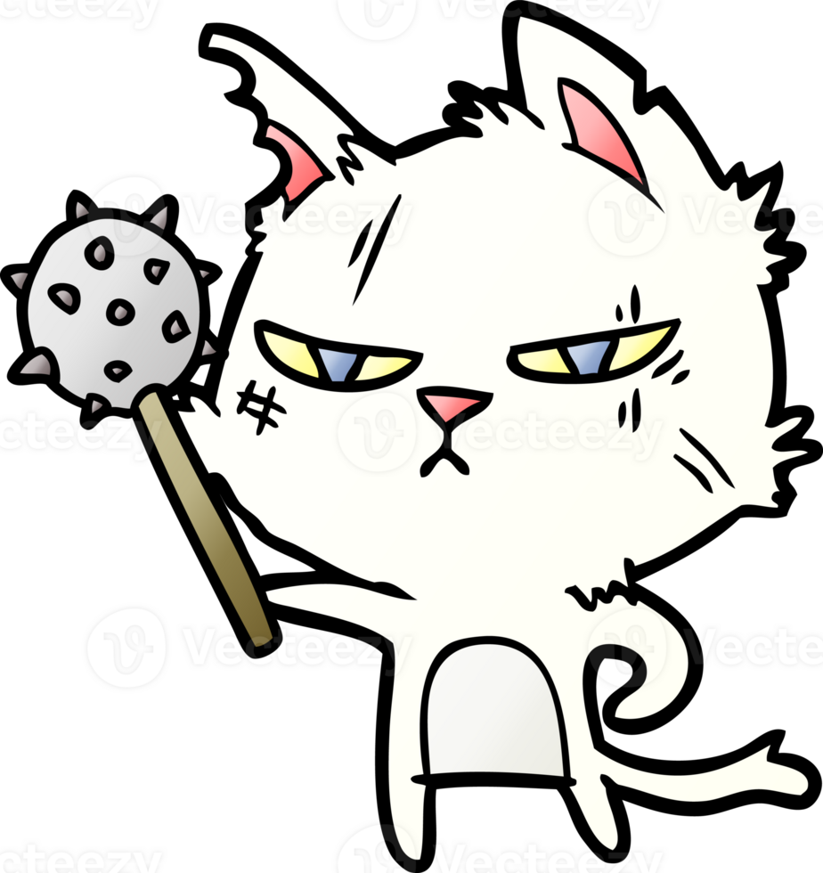 tough cartoon cat with mace png