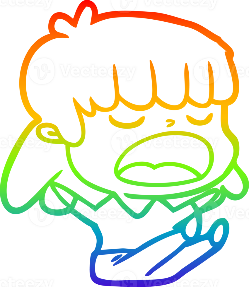 rainbow gradient line drawing of a cartoon woman talking loudly png