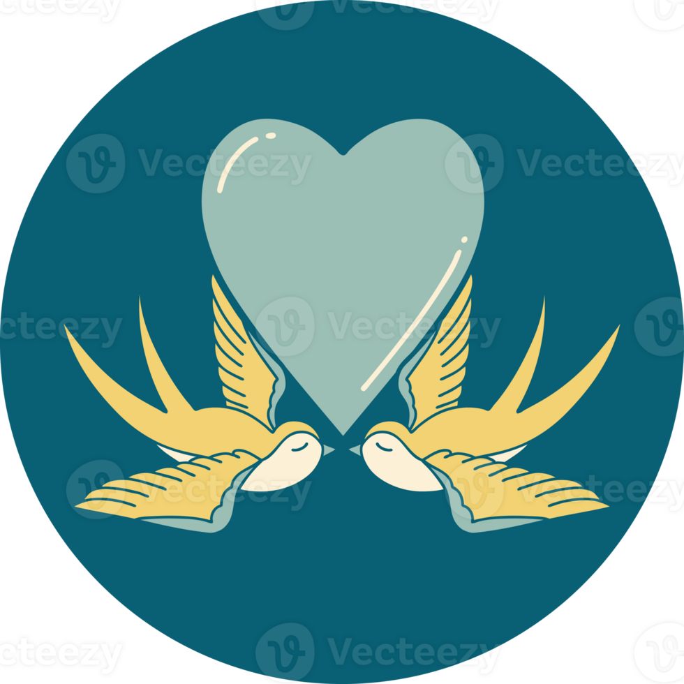 iconic tattoo style image of swallows and a heart png