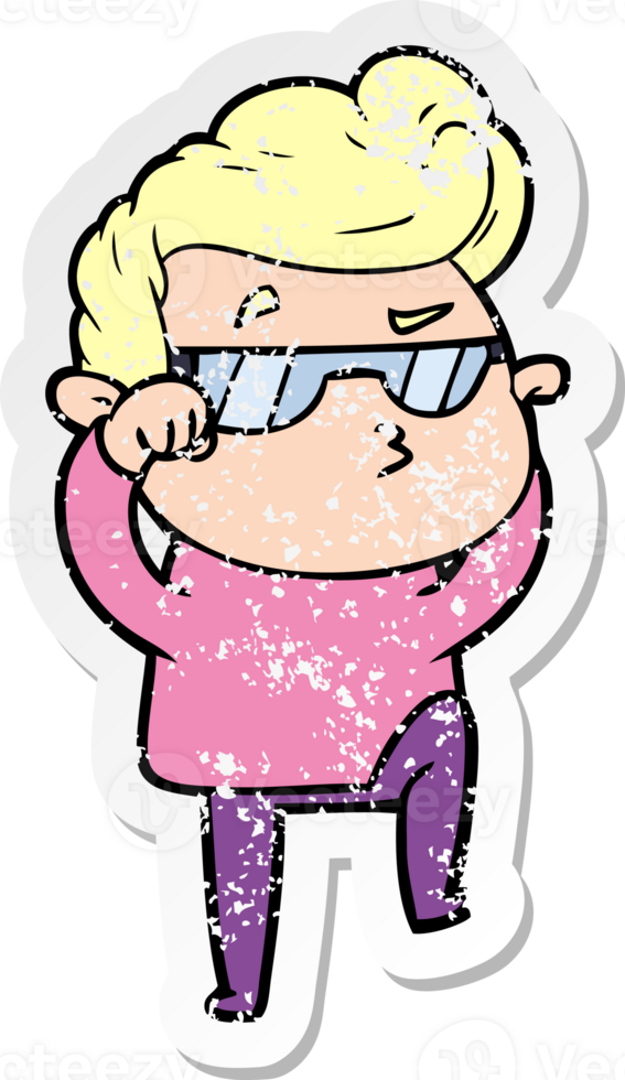distressed sticker of a cartoon cool guy png