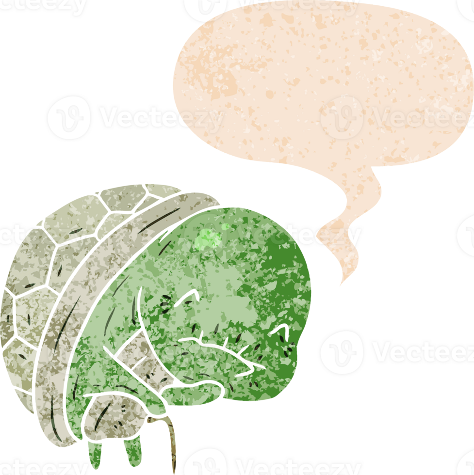 cute cartoon old turtle with speech bubble in grunge distressed retro textured style png