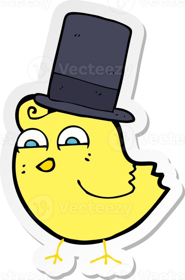 sticker of a cartoon bird wearing top hat png