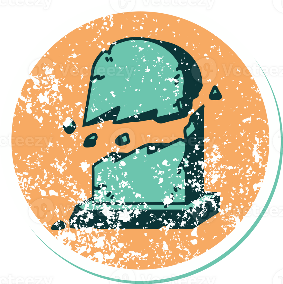 iconic distressed sticker tattoo style image of a broken grave stone png