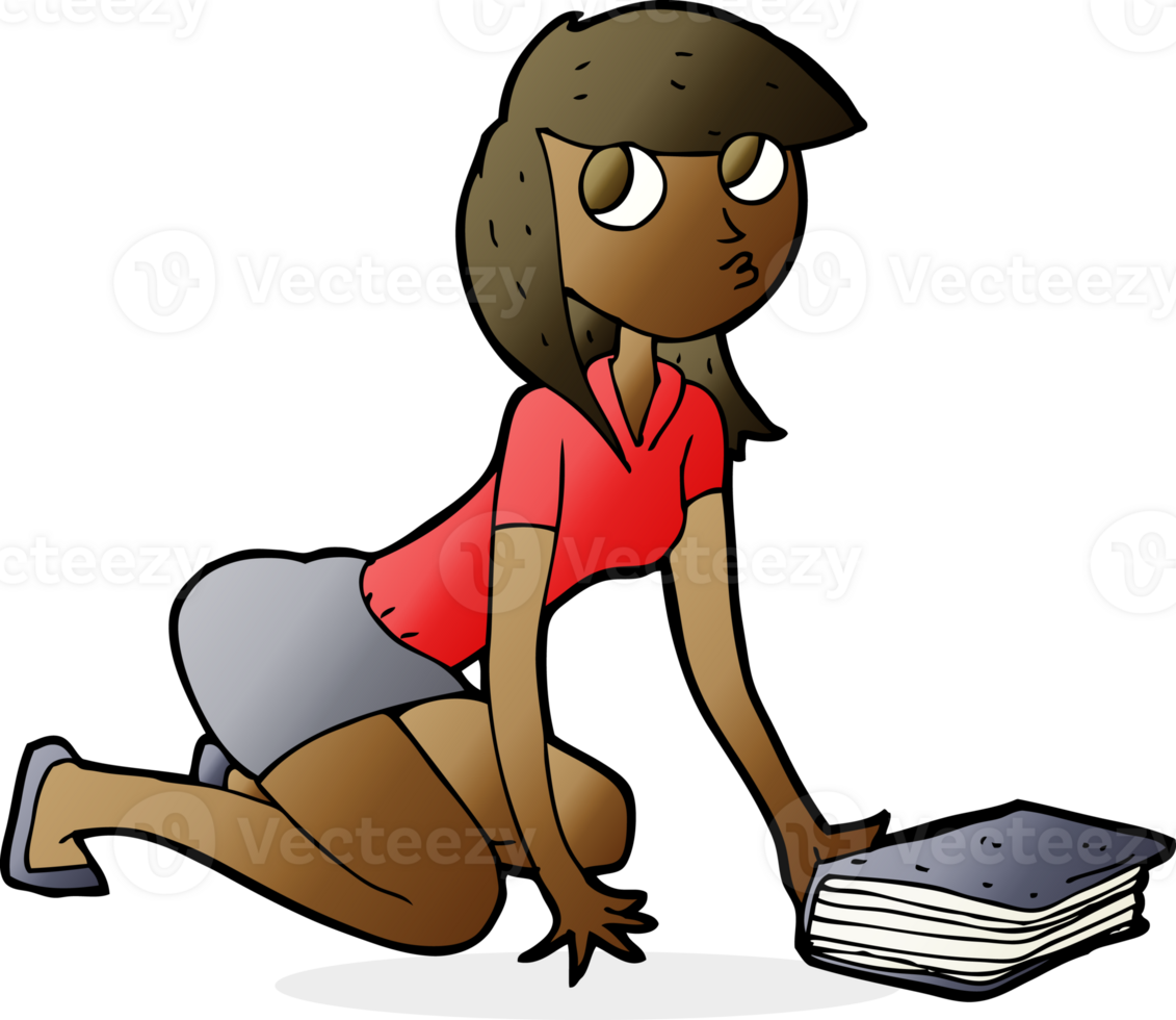 cartoon girl picking up book png