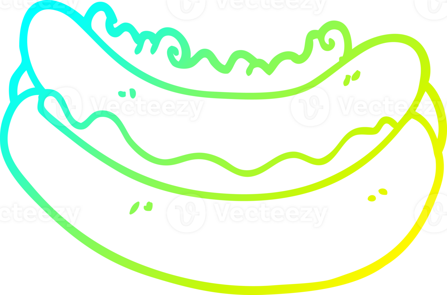 cold gradient line drawing of a cartoon hotdog in a bun png